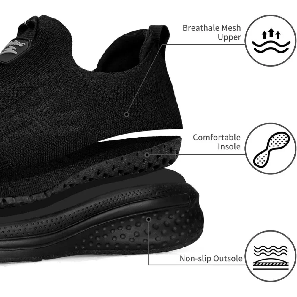 Women's Black Lightweight Comfort Workout Casual Non Slip Fashion Sneakers - Picture 4 of 6